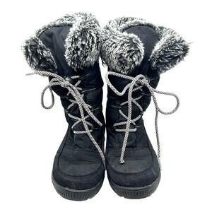 Kamik Girl's Camrose Winter Boots Size 1 Black Waterproof Lace Up Snow Faux Fur